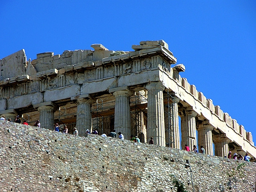 Parthenon above the acropolis wall