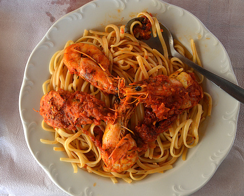 spaghetti with shrimps
