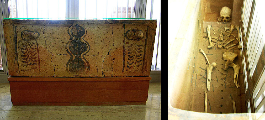 Minoan clay sarcophagus with mortal remains