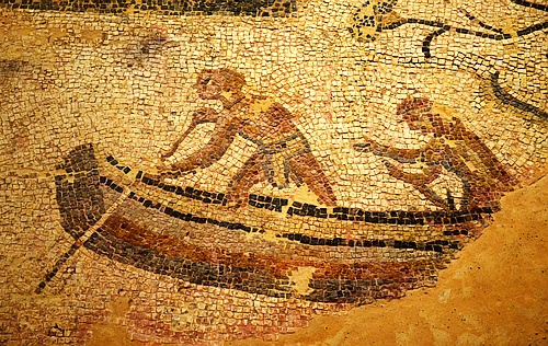 mosaic with a boat