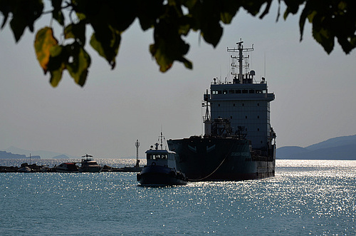 ships approaching Corinth canal