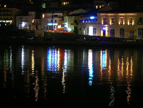 Pylos harbour at night